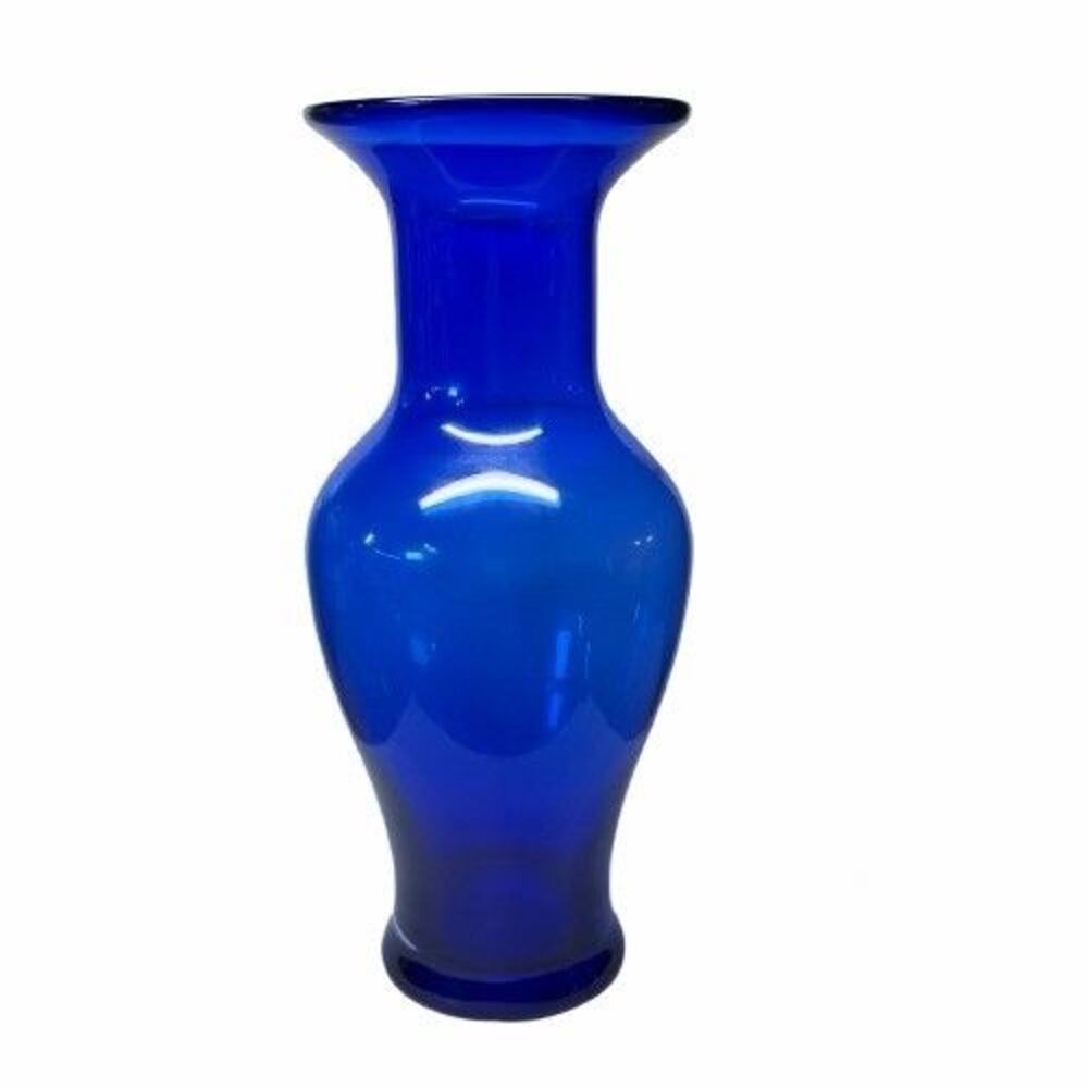Vintage Coblat Blue Art Glass Vase Pontil Mark Hand Blown Trumpet Rim 1.8 lbs